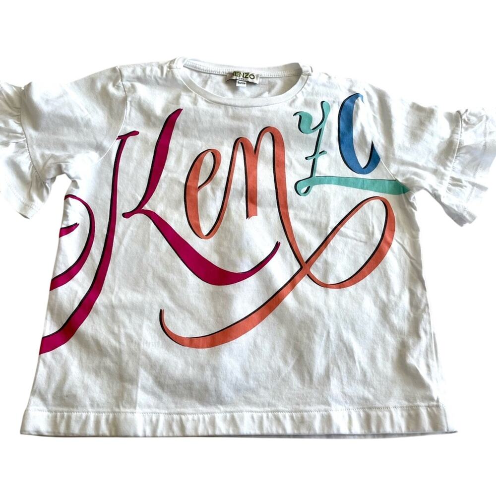 Kenzo Signature Girls White Ruffle Bell Short Sleeve T Shirt Top size 10